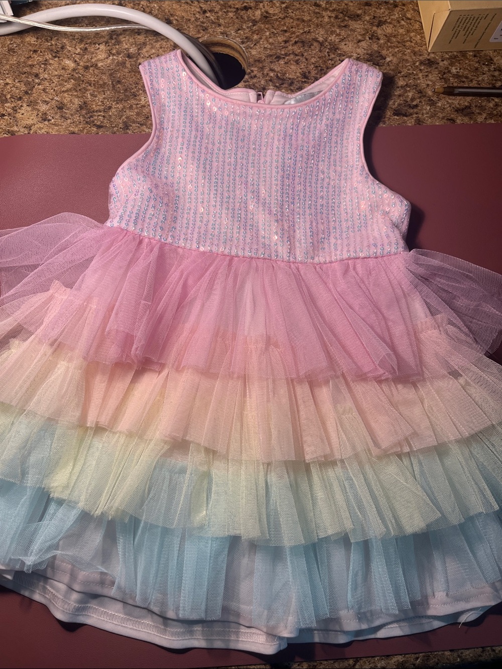 Rare Editions Pink Pastel Rainbow Tulle Party Dress
